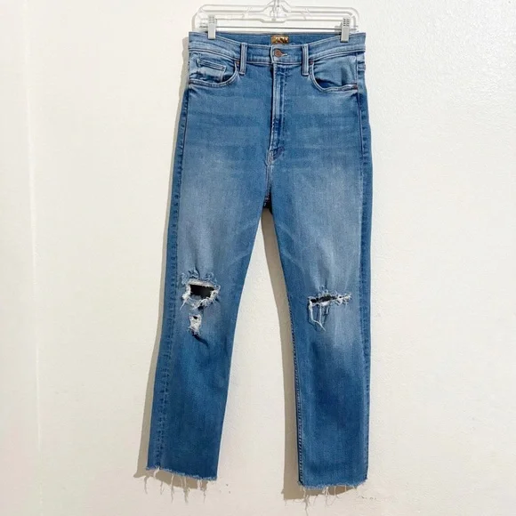 Mother High Waisted Rider Ankle Fray Straight Leg‎ Jeans in Party Like A Pirate